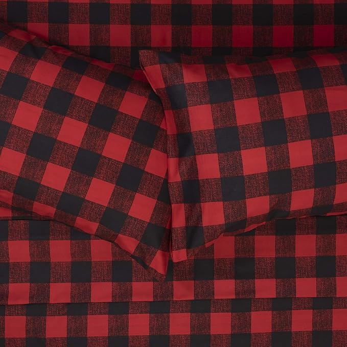 1800 Thread Count Sheet Set – Soft Egyptian Quality Brushed Microfiber Sheets – Luxury Bedding Set with Flat Sheet, Fitted Sheet, Pillow Cases, Twin, Buffalo Check Burgundy, Sheet Set