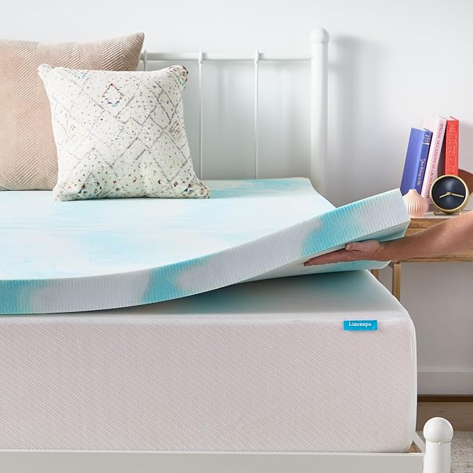 Linenspa 3 Inch Gel Swirl Memory Foam Mattress Topper – Cooling Gel Infused – Pressure Relieving Bed Topper - Mattress Pad – CertiPUR Certified - California King Size