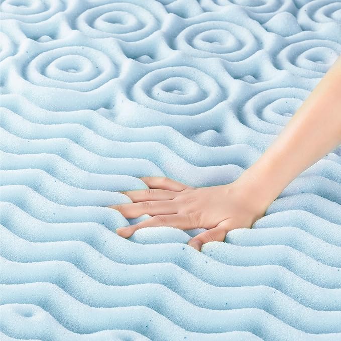Mellow 1.5 Inch 5-Zone Memory Foam Mattress Topper, Cooling Gel Infusion, Queen, Blue