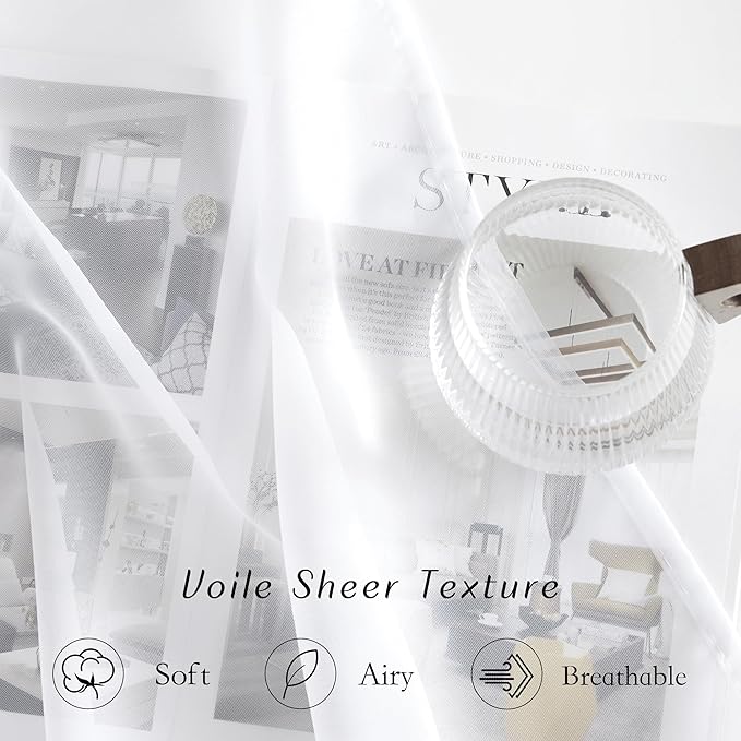 NICETOWN White Sheer Curtains & Drapes 96 inches Long for Living Room - Grommet Top Solid Lightweight & Airy Gauzy Window Treatments with Light Filtering for Bedroom, 2 Panels, W54 x L96