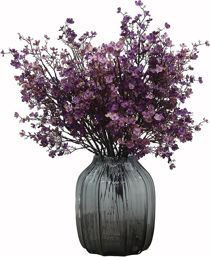 JAKY-Global Babys Breath Fabric Cloth Artificial Flowers 12 Bundle European Fake Silk Plants Farmhouse Decor Wedding Party Decoration Bouquets Real Touch DIY Home Garden (Autumn Purple-12pcs)
