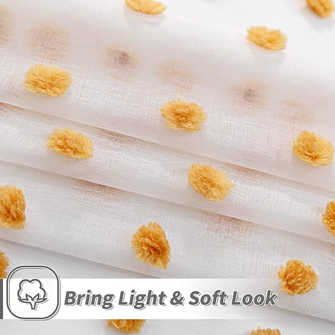 MYSKY HOME Pom Pom Curtains for Girls Bedroom 63 Inch Burnt Orange Curains for Nursery Kids Room Sheer Curtains for Living Room Dining Room Rod Pocket Small Window 52" x 63" Set of 2