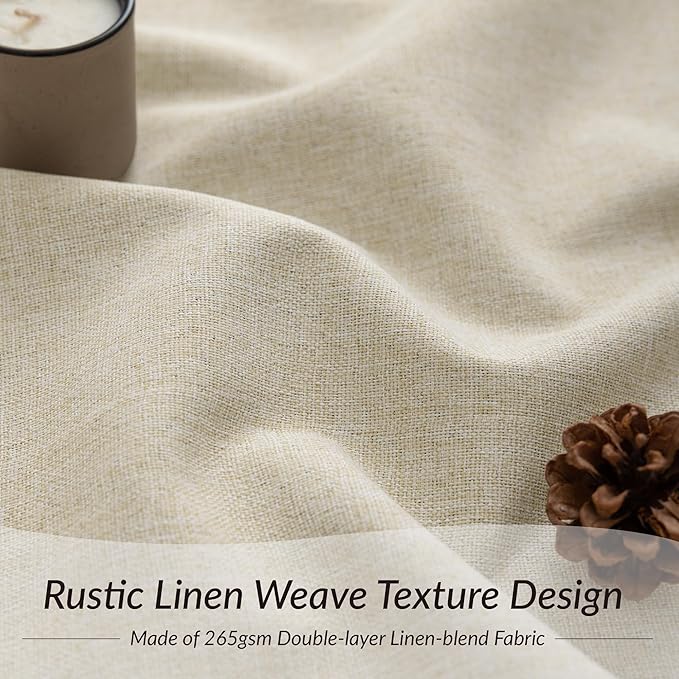 KangBang Extra Wide Pinch Pleated Blackout Curtains 84 Inch Length 2 Panels Set, Thermal Insulated Linen Curtains for Sliding Door Living Room, Rustic Pleat Draperies with Hooks,60x84, Natural Beige