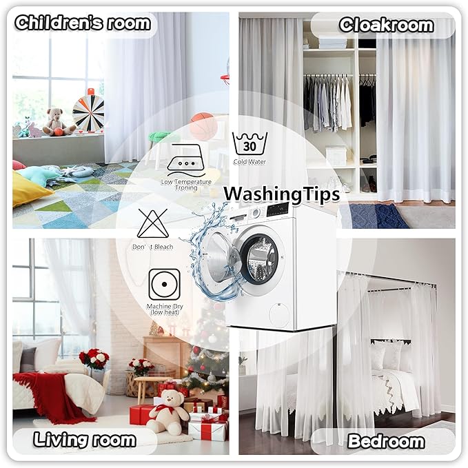 MYSKY HOME Short Curtains for Bedroom 54 Inches Long Merry Christmas Red Pom Pom White Sheer Curtains Kitchen Bathroom Nursery Boys Kids Room Rod Pocket 2 Pieces Small Window 52" x 54"