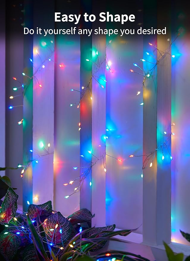 Outdoor Fairy Lights Battery Operated, 2 Pack Firecracker Twinkle String Lights with Remote, 5 Feet 60 LEDs for DIY Wreath Wedding Party Bedroom Mason Jar Holiday Christmas, Multicolor