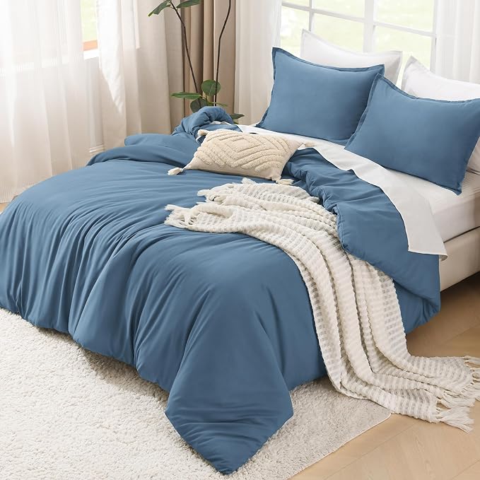 Litanika Comforters California King Size Ocean Blue, 3 Pieces Lightweight Solid Bedding Set & Collections, All Season Fluffy Bed Set (104x96 Inches Comforter & 2 Pillowcases)