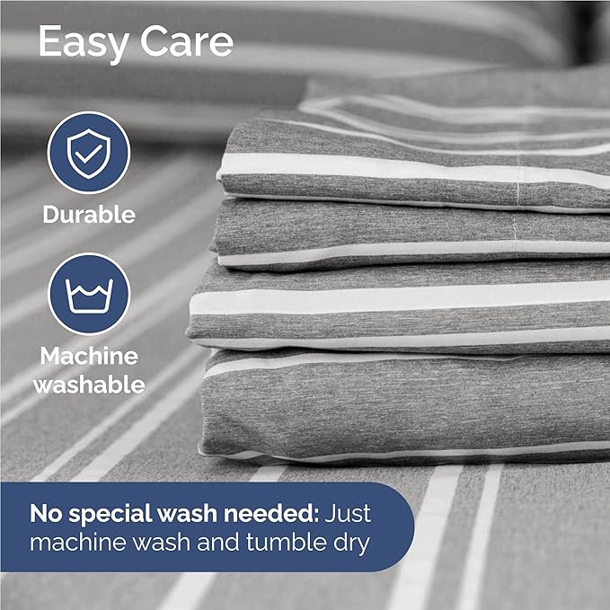 Twin XL Size 3 Piece Sheet Set - Comfy Breathable & Cooling Bed Sheets Set - Hotel Luxury Bedding for Women, Men, Kids, Teens, Boys & Girls - Deep Pockets and Wrinkle Free - Oeko-Tex - Grey Stripes 3