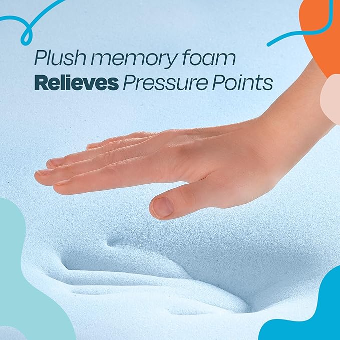 LINENSPA Memory Foam Mattress Topper - 3 Inch Gel Infused Memory Foam - Plush Feel - Cooling and Pressure Relieving - CertiPUR Certified - Dorm Room Essentials - Twin Size