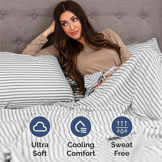 Twin Size 3 Piece Sheet Set - Comfy Breathable & Cooling Bed Sheets Set - Hotel Luxury Bedding for Women, Men, Kids, Teens, Boys & Girls - Deep Pockets, Soft, Wrinkle Free - Oeko-Tex - Grey Stripes 2
