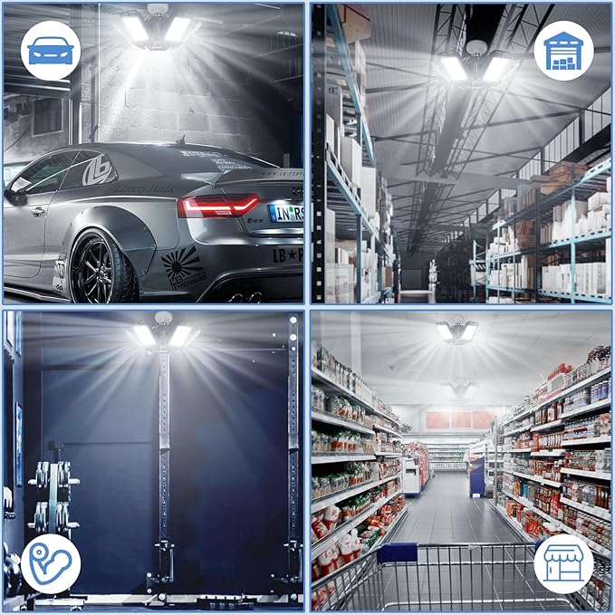 LED Garage Lights Bulb 2 Pack 180W 18000LM 6500K Led Shop Light with 6 Plus 1 Deformable Panels Basement Barn Ceiling Lights for E26/E27