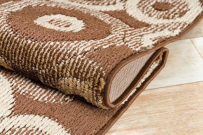 Custom Length Cut to Size Modern Farmhouse Carpet Runner Rug for Hallways, Non Slip Rubber Backed, 31 inch Wide X Customized Length, Geo Brown, 31 inch X 17 feet