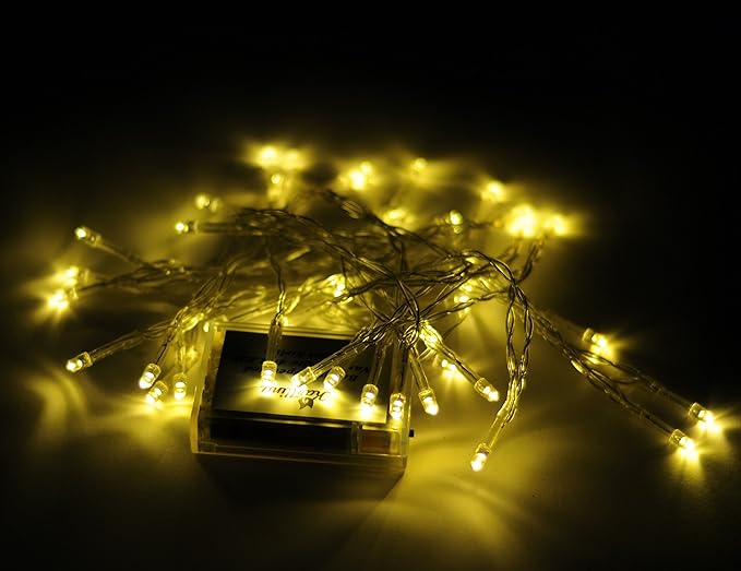 Karlling Battery Operated Fairy Lights, 13ft Durable Short Clear Wire LED Twinkle String Lights for Christmas, Valentine’s Day, Halloween,Weddings, Parties, and Indoor/Outdoor Decor(Warm White)