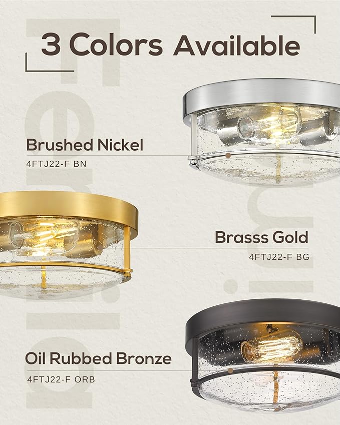 FEMILA Flush Mount Light Fixture, 12" Ceiling Light Fixtures, Farmhouse Porch Ceiling Lighting Outdoor, Oil Rubbed Bronze with Seeded Glass Shade,4FTJ22-F ORB