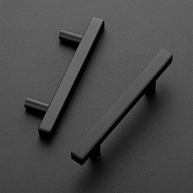 Ravinte Black Cabinet Handles 10 Pack 3-1/2 inch Matte Black Square Cabinet Pulls Kitchen Hardware 6 inch Overall Length Kitchen Drawer Pulls
