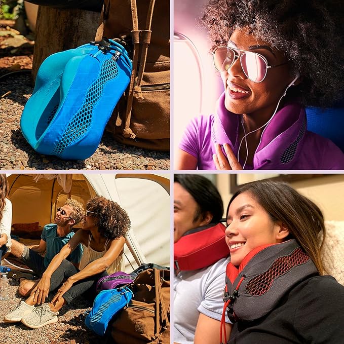 Cabeau Long Haul Flight Cooling Travel Neck Pillow – Evolution Cool – Supportive Memory Foam with Airflow Vents – Compact with Carrying Case (Black)