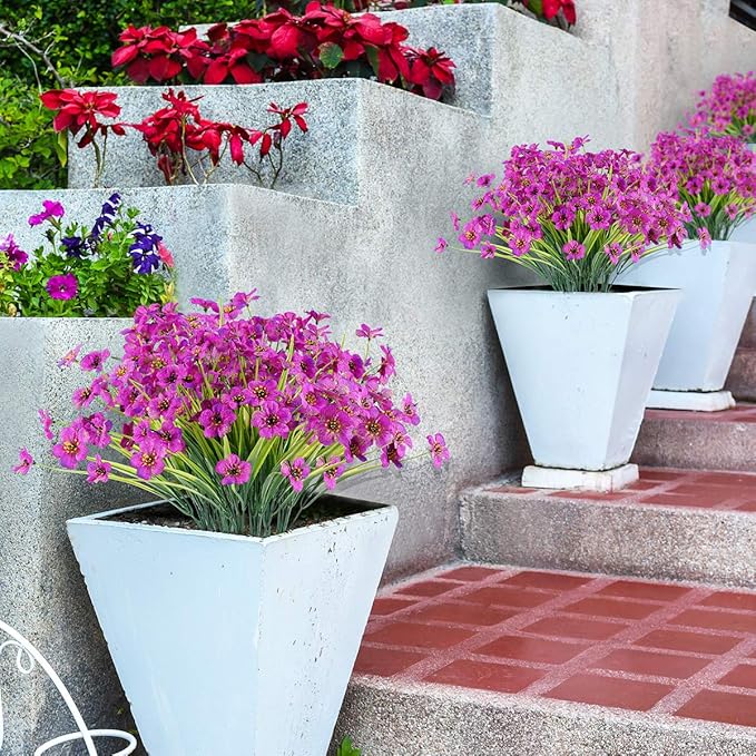 30 Bundles Artificial Flowers Outdoor UV Resistant Fake Flowers No Fade Faux Plastic Plants Garden Porch Window Box Decorating(Purple)