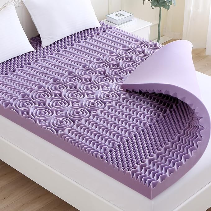 MUXHOMO 3.9 Inch 7-Zone Cal King Mattress Topper, Egg Crate Foam Mattress Topper Cal King Size for Back Pain, Lavender Cooling Gel Infused Bed Pad, CertiPUR-US and Oeko-TEX Certification (83"×71")