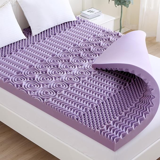 MUXHOMO 3.9 Inch 7-Zone Full Mattress Topper, Egg Crate Foam Mattress Topper Full Size for Back Pain, Lavender Cooling Gel Infused Bed Pad, CertiPUR-US and Oeko-TEX Certification (54"×75")