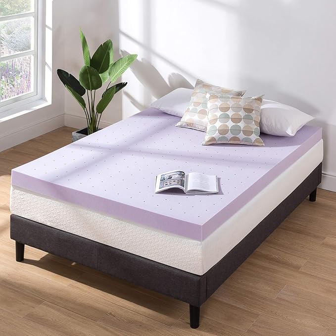 Mellow 4 Inch Ventilated Memory Foam Mattress Topper, Soothing Lavender Infusion, CertiPUR-US Certified, King