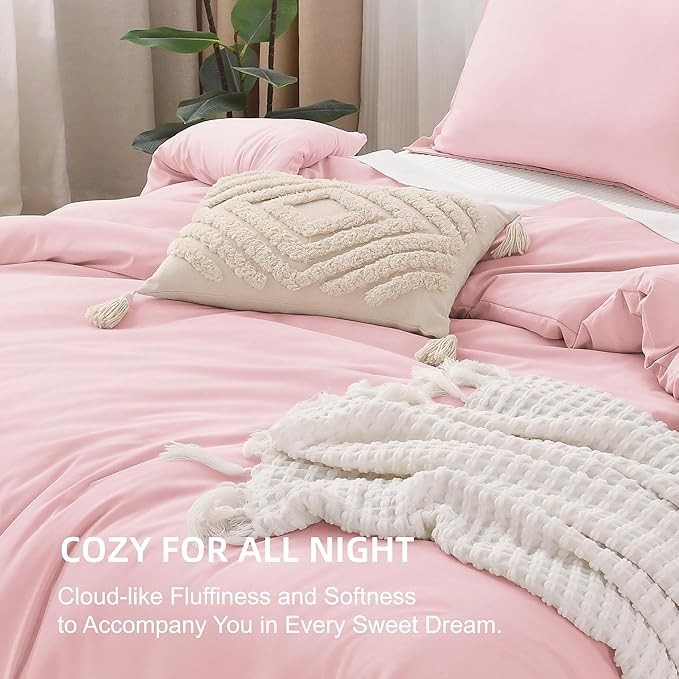 Litanika Comforters Pink Oversized King Size, 3 Pieces Lightweight Solid Bedding Set & Collections, All Season Fluffy Bed Set (120x98In Comforter & 2 Pillowcases)