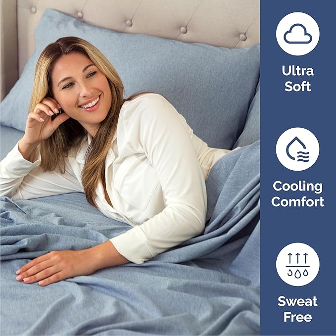 Cal King Sheet Set 6 Piece - Bed Sheets California King Size - Soft Hotel Luxury Bedding - Cooling, Comfy & Breathable - 1 Flat 1 Fitted & 4 Pillowcases w/ Deep Pockets - Wrinkle Free - Heathered Blue