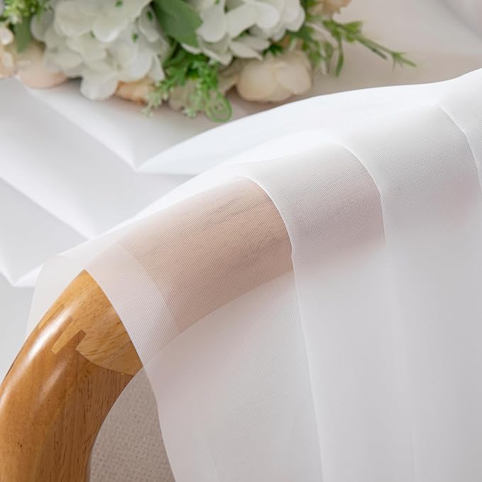 Aiyufeng 108 Inch White Sheer Window Curtains for Farmhouse, Rod Pocket Voile Window Treatment Vertical Panels for Study Room/Bedroom/Living Room, White, W59 x L108, 2 Panels