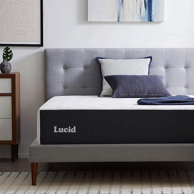 Lucid 14 Inch Memory Foam Mattress - Medium Firm Feel - Infused with Refreshing Bamboo Charcoal and Cooling Gel - Bed in a Box - Temperature Regulating - Pressure Relief - Breathable - Queen Size