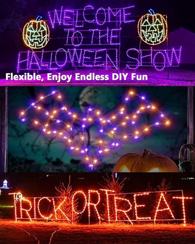 Brizled Halloween Fairy Lights, 2 Pack Total 78FT 240 LED Purple Fairy Lights, 8 Modes Solar Powered Purple Light, Twinkle Outdoor Halloween Light String for Outside Party Home Decor Black Wire