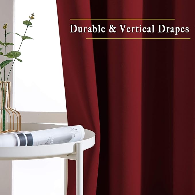 NICETOWN Blackout Doorway Curtains 80 inches Long 2 Panels Set, Grommet Thermal Window Treatments Light & Sound Blocking Drapes for Living Room, Burgundy Red, W46 x L80