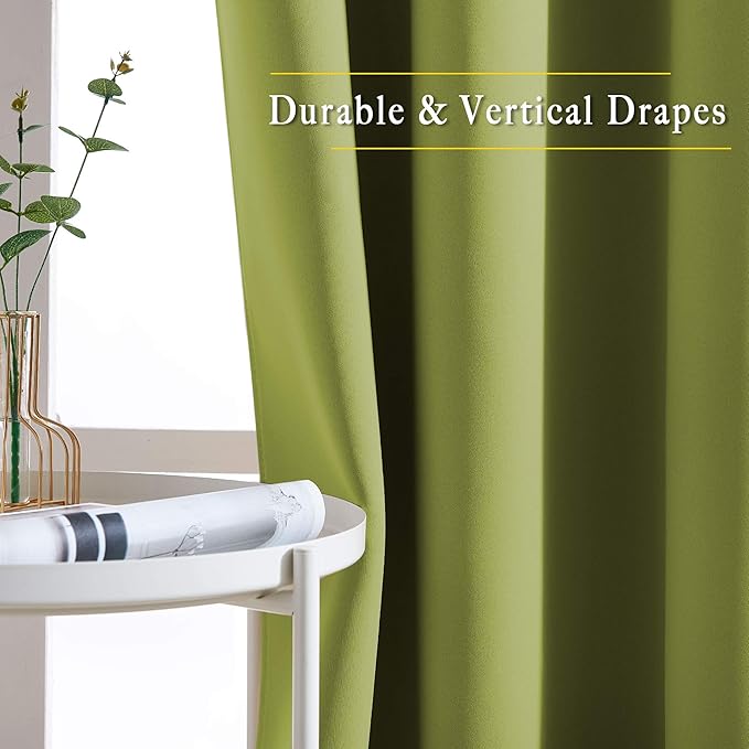 NICETOWN Room Darkening Draperies Curtains Panels - Window Treatment Thermal Insulated Solid Grommet Room Darkening Curtains/Panels/Drapes for Bedroom (Fresh Green, Set of 2, 66 by 66 Inch)