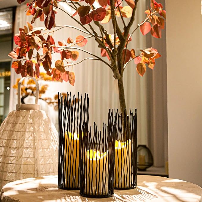 Set of 3 Metal Iron Candle Holder, Black Candlestick Modern Table Centerpiece for Indoor & Outdoor Decor, Dining Room, Home Decoration