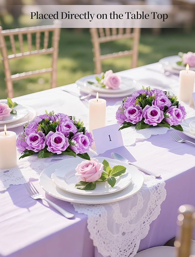 BLOSMON Flower Balls Wedding Rose Centerpieces 6 Pcs Lilac Fake Flowers Kissing Balls Decor Artificial Floral Arrangements Flower Bouquet of Roses Home Party Room Table DIY Decorations