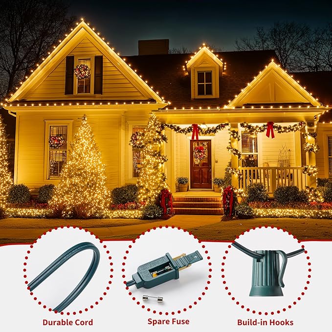 C9 Christmas String Lights Outdoor Christmas Tree Lights String - Hanging Christmas Roofline Lights - Patio Lights for Outdoor Decor (Clear Green Wire, 25FT)