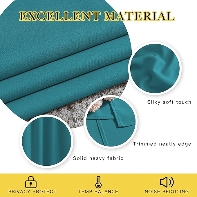 NICETOWN Bedroom Blackout 110 inch Curtains for Sliding Glass Door, Grommet Thermal Insulated Solid Window Treatments Sound Reducing for Living Room, W66 x L110, Peacock Teal, Set of 2