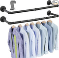 OROPY Industrial Pipe Clothes Rack Wall Mounted Set of 2, 38.4 inches Heavy Duty Iron Pipe Clothing Garment Rail, Multi-Purpose Clothing Hanging Rod for Laundry Room and Closet Storage