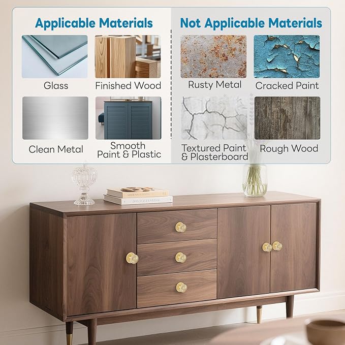 Self Adhesive Drawer Knobs, 8 Pack Self Stick Door Pull Handles, Zinc Alloy No Drilling Cabinet Knobs for Drawer, Closet, Window, Dresser, Sliding Barn/Glass Shower/Balcony Door (8, Gold)