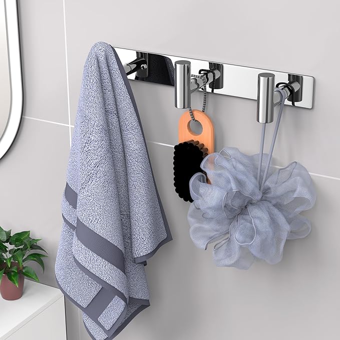 VAEHOLD Hat and Coat Wall Mount Rack - Hooks for Robes, Bags, Keys, and Towels - Bathroom Towel Hanger Organizer (Polished Chrome, “T“ Shape 3 Hooks 1 Pack)