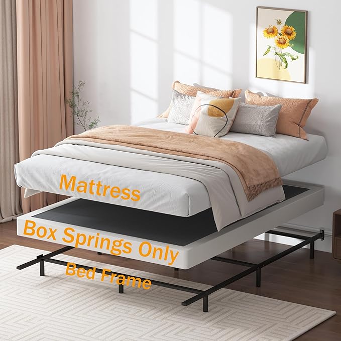 Box Spring Full - 3 Inch Heavy Duty Low Profile Metal Box Springs for Full Bed, Mattress Foundation, Easy Assembly,Easy Clean Cover