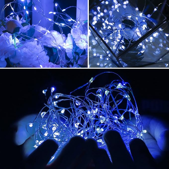 Brightown 12 Pack Led Fairy Lights Battery Operated String Lights Waterproof Silver Wire 7 Feet 20 Led Firefly Starry Moon Lights for DIY Wedding Party Bedroom Patio Christmas (12 Pack, Blue & White)