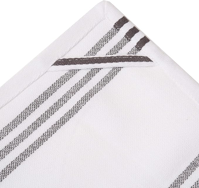 Urban Villa Kitchen Towels 100% Cotton Pack of 6, Highly Absorbent Quick Drying Super Soft Premium Dish Towel for kitchen with Hanging Loop Hand & Tea Towels - 20x30 Inch, (Dove Grey & White, Striped)