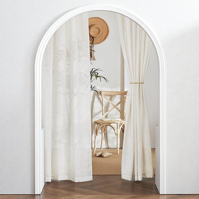 RYB HOME Natural Linen Blend Curtains - Semi Sheer Privacy Window Drapes, Soft Breathable Vintage Light Filtering Sheer Curtains 108 Inches Long for Sliding Door Bedroom, W 52 x L 108, 2 Pcs, Linen