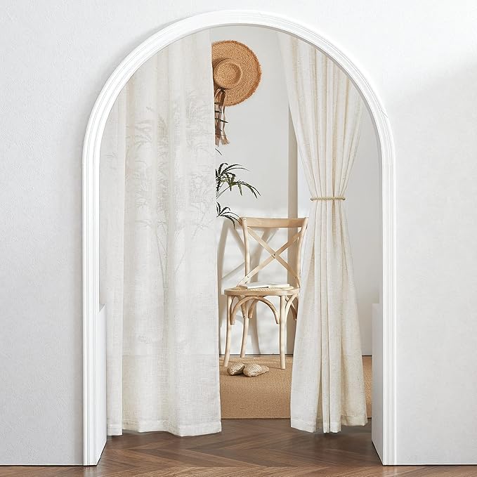 RYB HOME Linen Sheer Curtains 84 inches Long, Semi Sheer Curtains for Living Room Bedroom Privacy Soften Sunlight Drapes for Farmhouse Cafe Dining Room, W 52 x L 84, Linen, 2 Panels