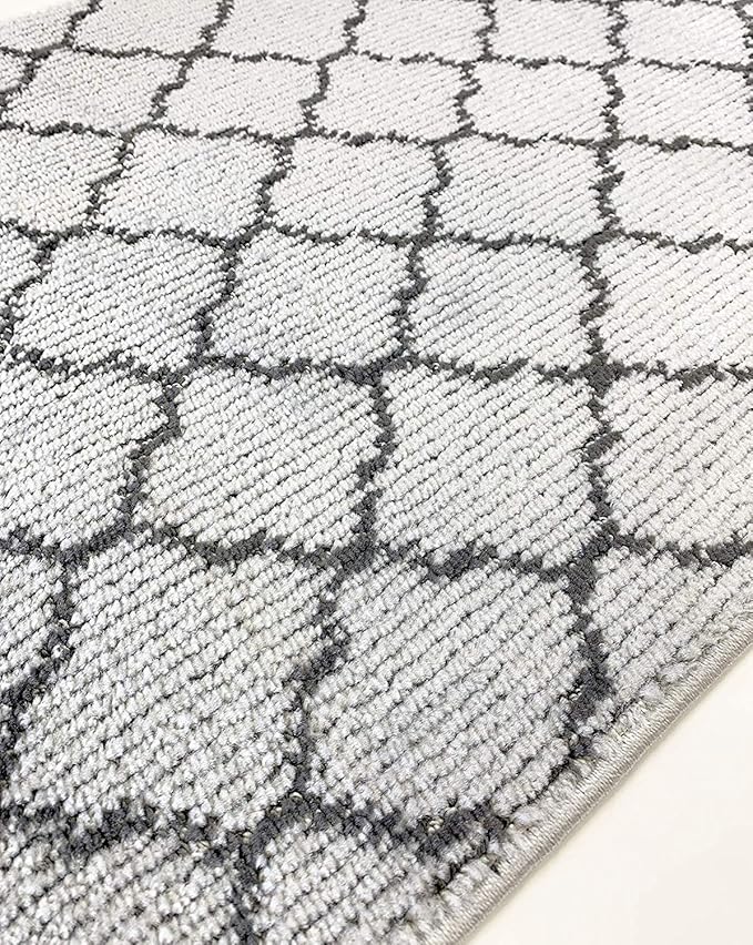 Custom Size Modern Runner Rug Carpet for Hallway Entryway Foyer Kitchen, Slip Resistant Latex Rubber Backed 31 inch Wide X Customized Length, Trellis Grey, 31 inch X 25 feet