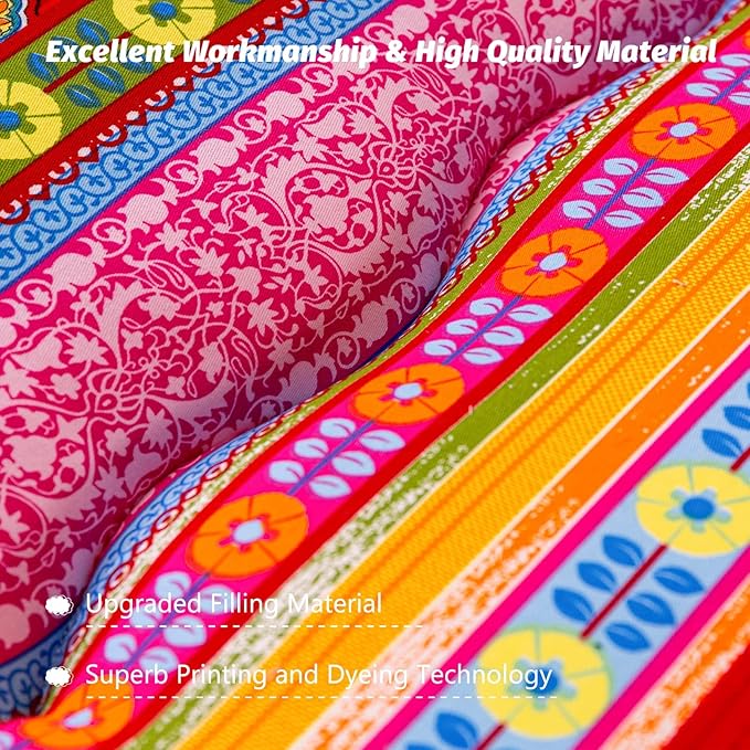 MAXYOYO Bohemian Retro Floor Mattress Vintage Floral Japanese Futon Mattress Roll Up Sleeping Bed King Portable Camping Mattress Floor Lounger Couch Bed Mattress Pad, King