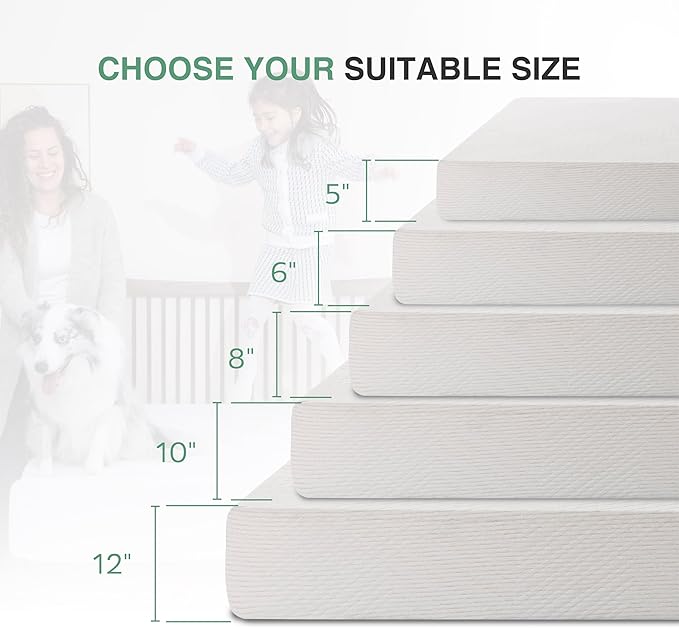 King Mattress in a Box, 12 inch Mattresses Made in USA for Platform Bed Double Size Daybed, Green Tea Memory Foam Mattress for Cool Sleep & Pressure Relief, Medium Firm