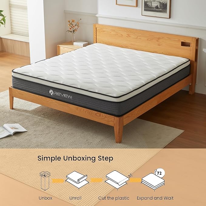 Queen Mattress, 12 Inch Queen Size Mattress in a Box, Memory Foam Hybrid Mattresses with Individual Pocket Spring for Motion Isolation & Silent Sleep, Pressure Relief, Medium Firm