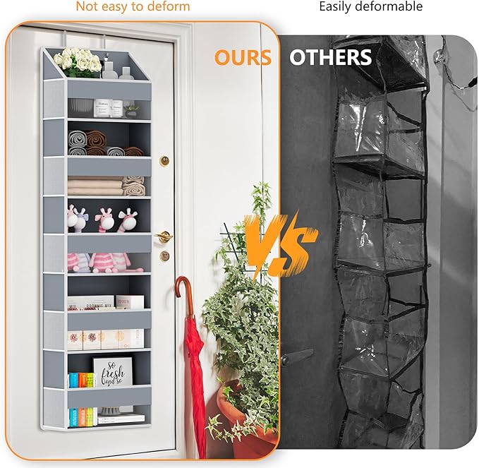 Over The Door Organizer - Over Door Storage Organizer with 5 Large Pockets & 10 Mesh Side Compartments - Heavy-Duty Hanging Storage for Bathroom, Bedroom & Closet - Baby Room Organize Solution