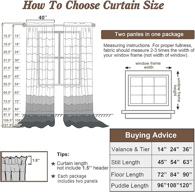 Chyhomenyc Ivory Sheer Curtains 108 Inch Long 2 Panels Set, Light Filtering Long Window Treatment Drapes for Living Room Bedroom Canopy, Each 42Wx108L inches, 9 Feet L, Set of 2, Ivory