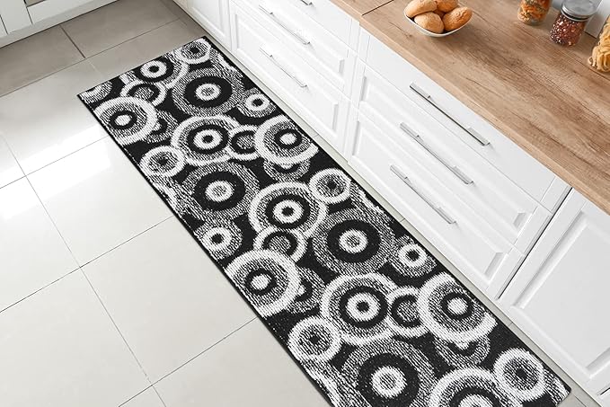 Custom Length Cut to Size Modern Farmhouse Carpet Runner Rug for Hallways, Non Slip Rubber Backed, 31 inch Wide X Customized Length, Geo Black, 31 inch X 13 feet
