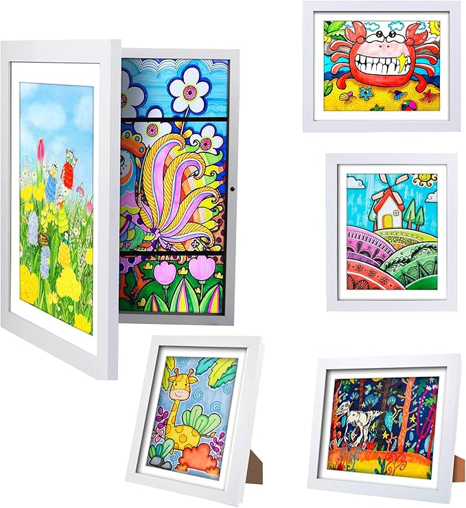 Kids Artwork Frames Changeable - Kids Art Frame,Kids Art Frames Front Opening Holds 150,Children Art Projects Kids Art Frames,8.5x11 Black Picture Frame for Display Kid Art work,With Storage